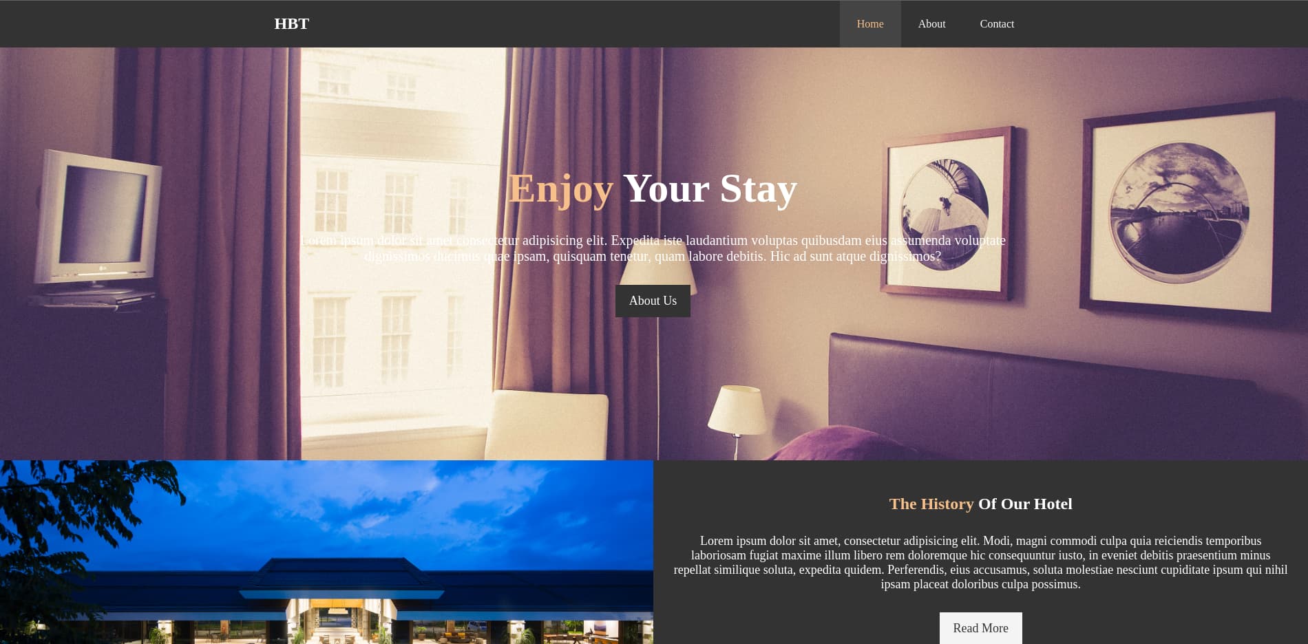 hbt hotel website overview